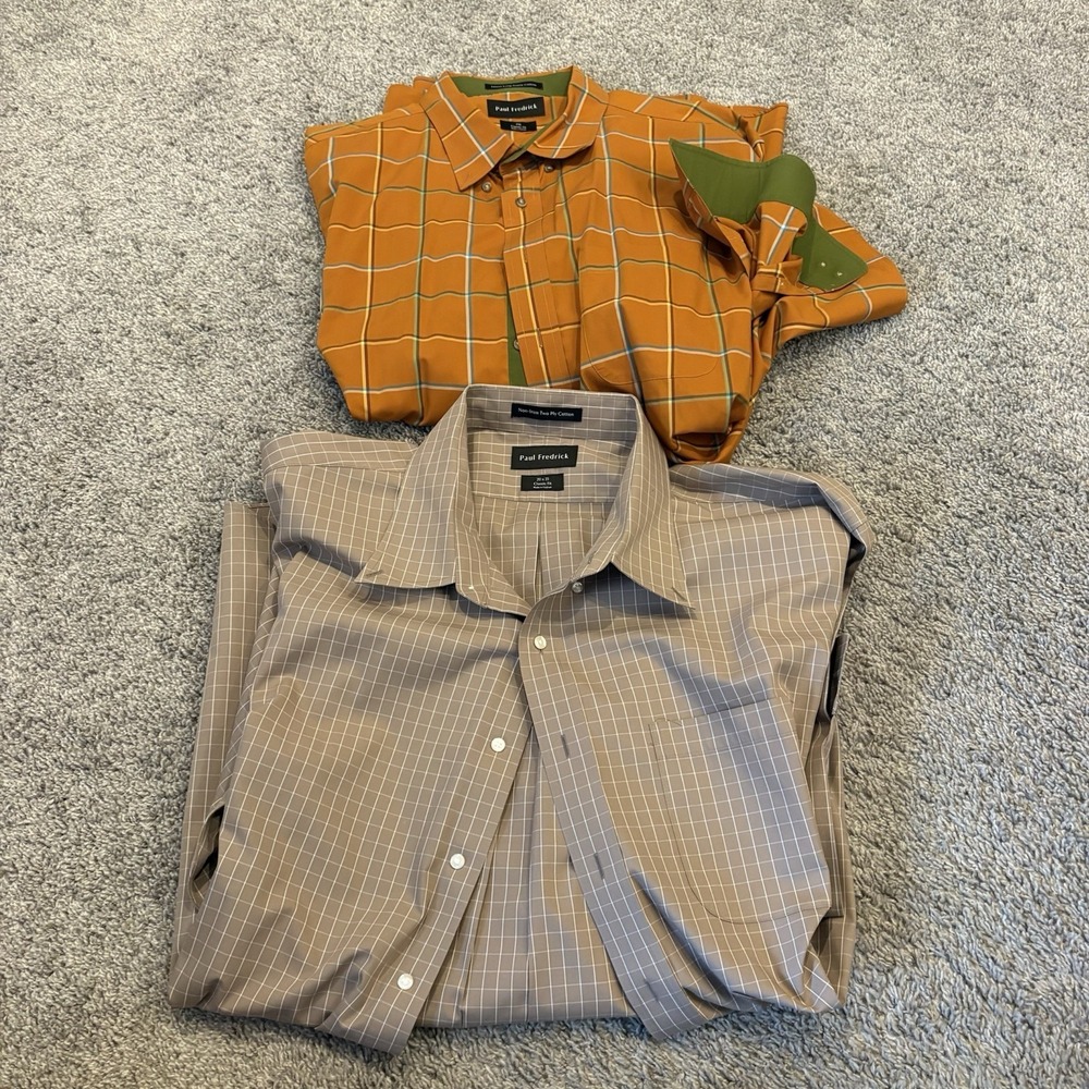 Paul Fredrick Men's Cotton Long Sleeve Dress Shirt Plaid non Iron 3XL & 20x35